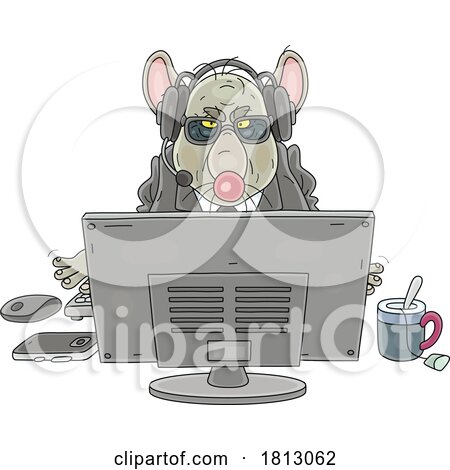 Evil Secret Intelligence Agent Rat at a Computer Licensed Clipart Cartoon by Alex Bannykh