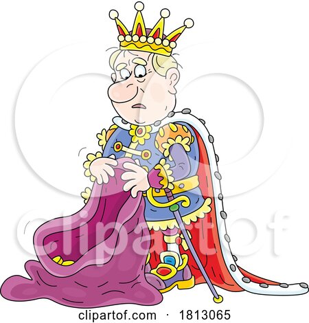 Sad Greedy King Seeing a Nearly Empty Sack of Gold Licensed Clipart Cartoon by Alex Bannykh