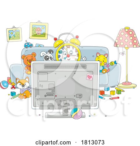 Alarm Clock Mascot Watching TV Licensed Clipart Cartoon by Alex Bannykh