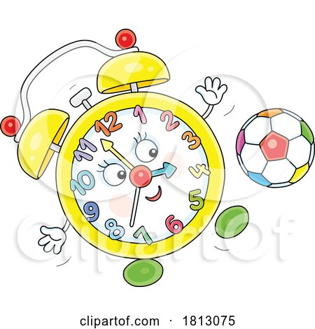 Alarm Clock Mascot Playing Soccer Licensed Clipart Cartoon by Alex Bannykh