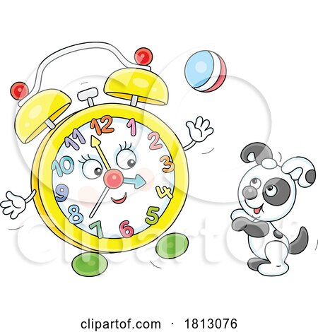 Alarm Clock Mascot and Puppy Licensed Clipart Cartoon by Alex Bannykh