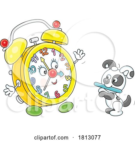 Alarm Clock Mascot and Puppy Licensed Clipart Cartoon by Alex Bannykh