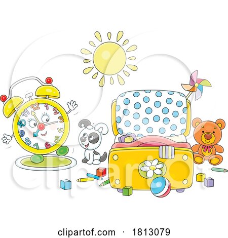 Alarm Clock Mascot in a Room Licensed Clipart Cartoon by Alex Bannykh