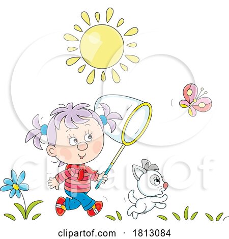 Girl Chasing Butterflies Licensed Clipart Cartoon by Alex Bannykh