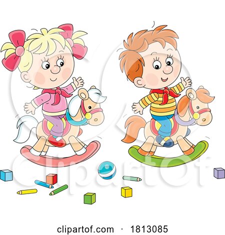 Children on Rocking Horses Licensed Clipart Cartoon by Alex Bannykh