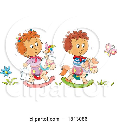 Children on Rocking Horses Licensed Clipart Cartoon by Alex Bannykh