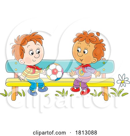 Boys Sitting on a Bench Licensed Clipart Cartoon by Alex Bannykh