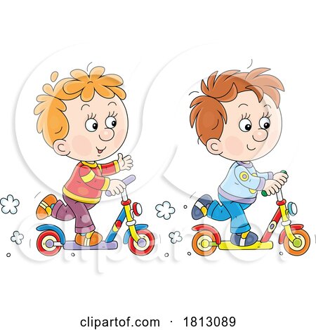 Boys on Kick Scooters Licensed Clipart Cartoon by Alex Bannykh