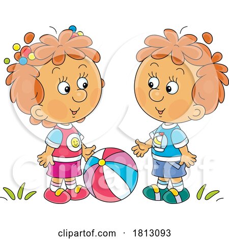 Children Playing with a Beach Ball Licensed Clipart Cartoon by Alex Bannykh
