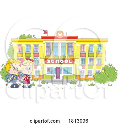 Children Walking to School Licensed Clipart Cartoon by Alex Bannykh