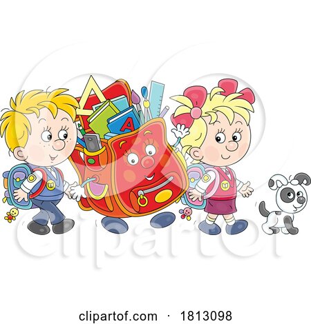 Book Bag Mascot and Children Walking Licensed Clipart Cartoon by Alex Bannykh