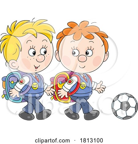 Boys Walking with a Soccer Ball Licensed Clipart Cartoon by Alex Bannykh