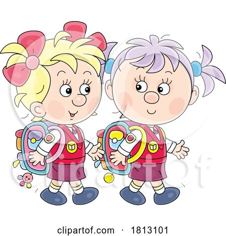 Girls Walking to School Licensed Clipart Cartoon by Alex Bannykh