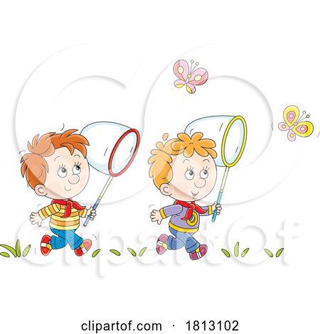 Boys Chasing Butterflies Licensed Clipart Cartoon by Alex Bannykh