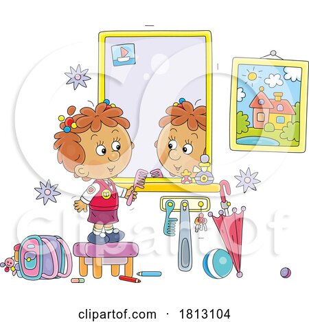 Girl Combing Her Hair Licensed Clipart Cartoon by Alex Bannykh