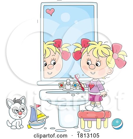 Girl Brushing Her Teeth Licensed Clipart Cartoon by Alex Bannykh