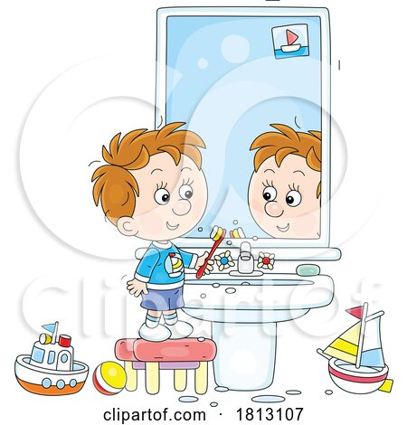 Boy Brushing His Teeth Licensed Clipart Cartoon by Alex Bannykh