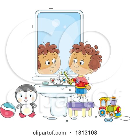 Boy Brushing His Teeth Licensed Clipart Cartoon by Alex Bannykh