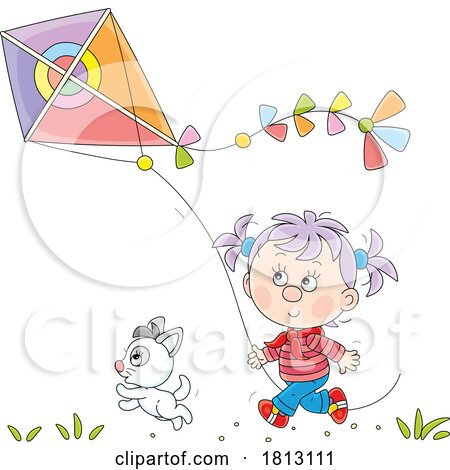 Girl Flying a Kite Licensed Clipart Cartoon by Alex Bannykh