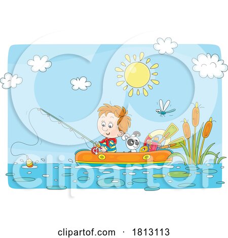 Boys Fishing with a Dog Licensed Clipart Cartoon by Alex Bannykh