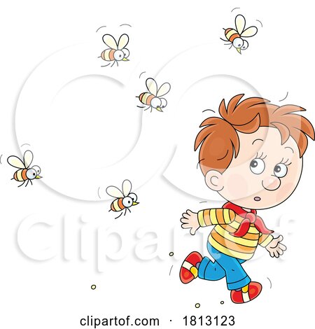 Boy Running from Bees Licensed Clipart Cartoon by Alex Bannykh