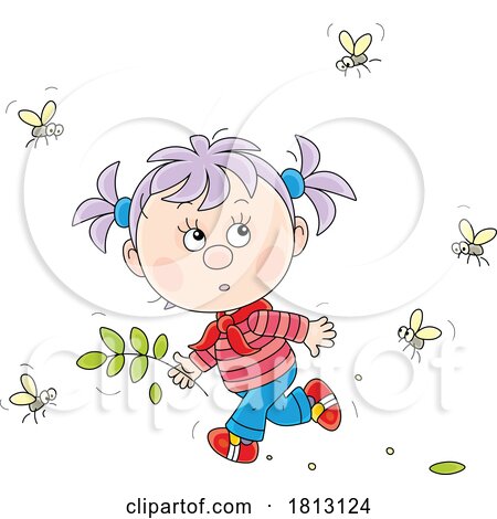 Girl Running from Bees Licensed Clipart Cartoon by Alex Bannykh