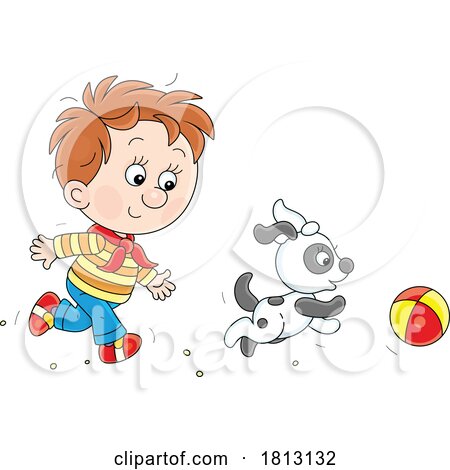 Boys Playing Fetch with a Dog Licensed Clipart Cartoon by Alex Bannykh