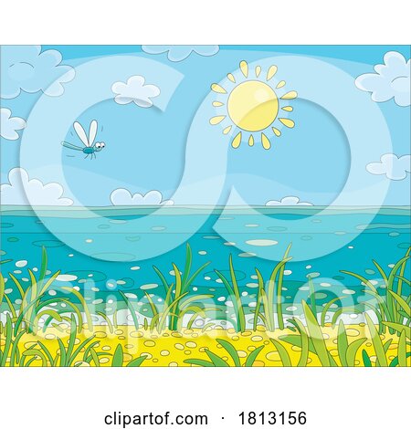 Dragonfly over a Beach Licensed Clipart Cartoon by Alex Bannykh