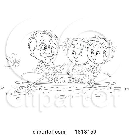 Grandpa Taking Children Rafting Licensed Clipart Cartoon by Alex Bannykh