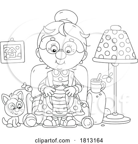 Granny Knitting Licensed Clipart Cartoon by Alex Bannykh