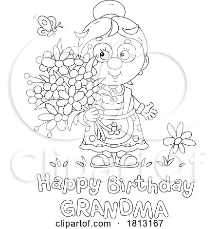 Happy Birthday Grandma Granny with Flowers Licensed Clipart Cartoon by Alex Bannykh