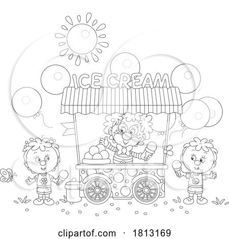 Clown Serving Ice Cream to Kids Licensed Clipart Cartoon by Alex Bannykh