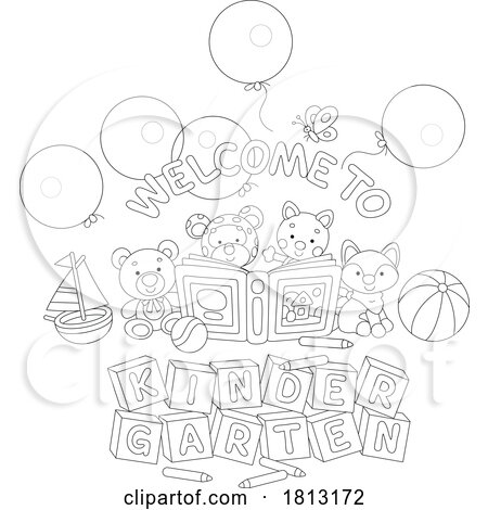 Toys and Welcome to Kindergarten Text Licensed Clipart Cartoon by Alex Bannykh