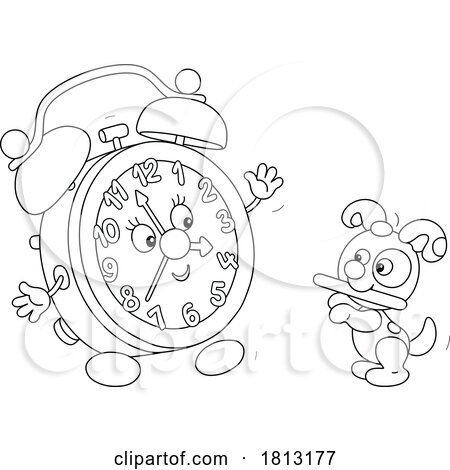 Alarm Clock Mascot and Puppy Licensed Clipart Cartoon by Alex Bannykh