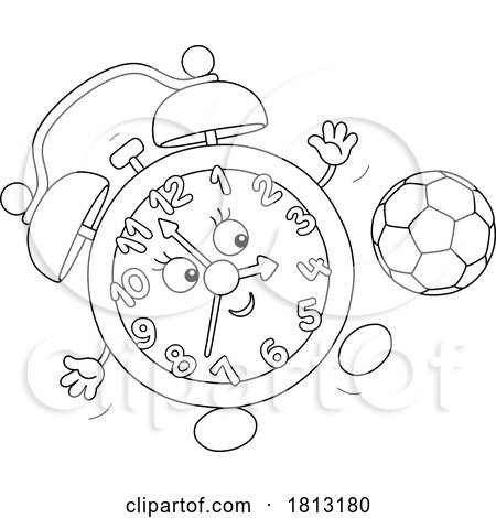 Alarm Clock Mascot Playing Soccer Licensed Clipart Cartoon by Alex Bannykh
