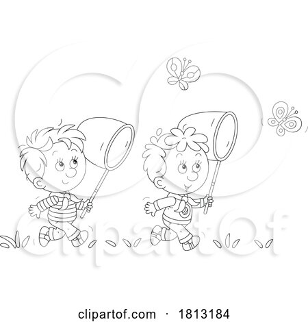Boys Chasing Butterflies Licensed Clipart Cartoon by Alex Bannykh