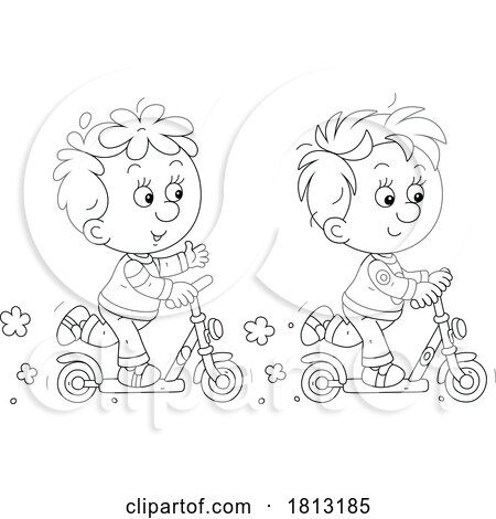 Boys on Kick Scooters Licensed Clipart Cartoon by Alex Bannykh