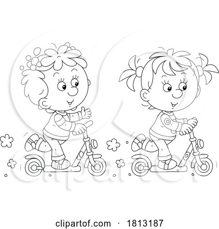 Girls Riding Kick Scooters Licensed Clipart Cartoon by Alex Bannykh