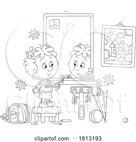 Girl Combing Her Hair Licensed Clipart Cartoon by Alex Bannykh