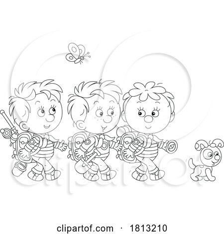 Boys Hiking with a Dog Licensed Clipart Cartoon by Alex Bannykh