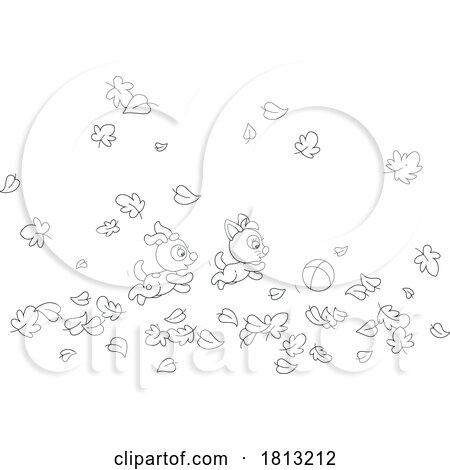 Puppy and Kitten Chasing a Ball Licensed Clipart Cartoon by Alex Bannykh