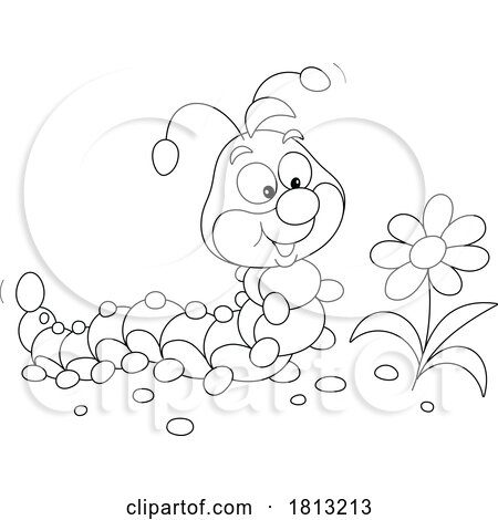 Happy Caterpillar at a Flower Licensed Clipart Cartoon by Alex Bannykh