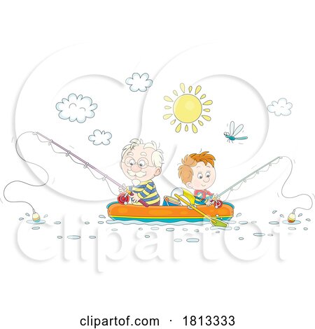 Grandpa and Grandson Fishing Licensed Cartoon Clipart by Alex Bannykh