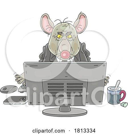 Rat Politician or Manager at a Computer Licensed Cartoon Clipart by Alex Bannykh