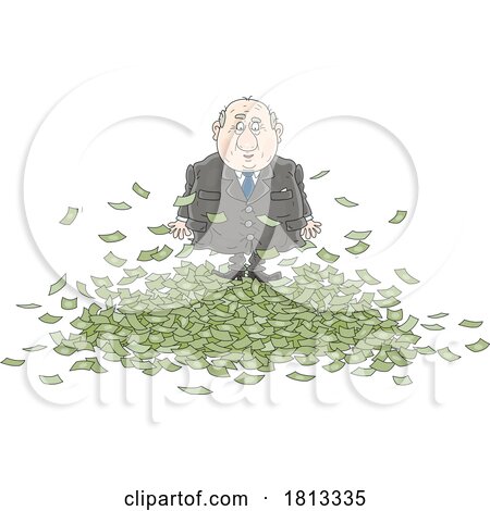 Corrupt Politician in a Pile of Cash Licensed Cartoon Clipart by Alex Bannykh