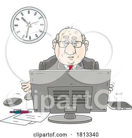 Man Working at a Computer Licensed Cartoon Clipart by Alex Bannykh