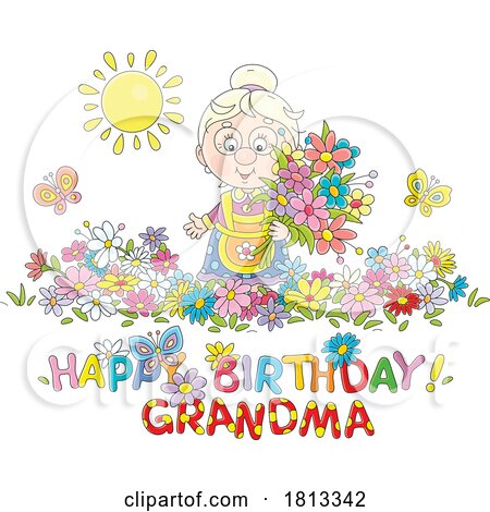 Happy Birthday Grandma Greeting Licensed Cartoon Clipart by Alex Bannykh