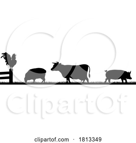 Farm Animal Silhouettes Field Scene Landscape by AtStockIllustration