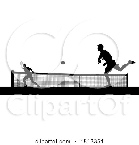 Tennis Men Playing Match Silhouette Players Scene by AtStockIllustration