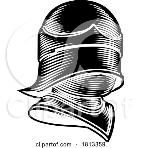 Knight Helm Medieval Helmet Vintage Woodcut Style by AtStockIllustration